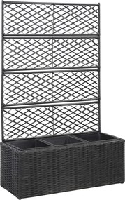 vidaXL Floreira com treliça e 3 vasos 83x30x130 cm vime PE preto