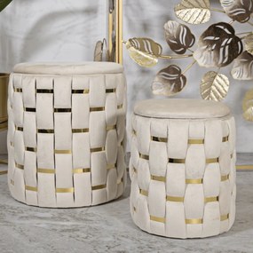 PUFE COM ARMAZENAMENTO CONJUNTO DE 2 PEÇAS Ø 37X42-28X35 CM CREME E DOURADO