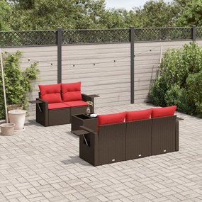 vidaXL 6 pcs conjunto de sofás jardim c/ almofadões vime PE castanho