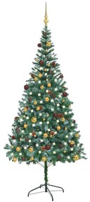 vidaXL Árvore Natal artificial pré-iluminada c/ bolas e pinhas 210 cm