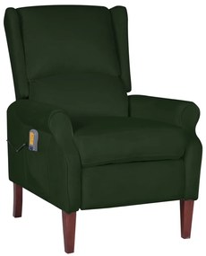 vidaXL Poltrona de massagens reclinável veludo verde-escuro