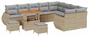 Conjunto de Sofá de Jardim vidaXL 12 Peças com Almofadas Bege Rattan P