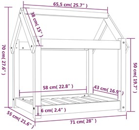 Cama para cães 71x55x70 cm madeira de pinho maciça cinza