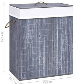 Cesto para roupa suja c/ secção única 83 L bambu cinzento