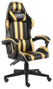Cadeira estilo corrida couro artificial preto e dourado