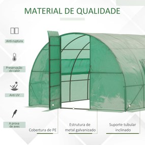 Outsunny Estufa Tipo Túnel 570x292x197cm com Porta e Janelas Estufa de Jardim Grande com Cobertura de PE e Metal Galvanizado para Cultivos de Plantas Verduras Verde