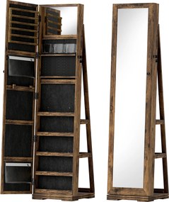 HOMCOM Joalheiro de Pé Armário para Jóias 360° com Fechadura e Espelho Incorporado Carga Máxima 20 kg 38x38x160 cm Marrom Rústico | Aosom Portugal
