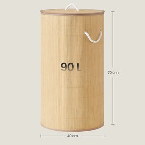 Cesto da roupa suja com tampa, 90 L, cesto de bambu natural