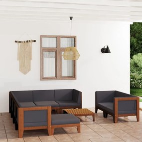 vidaXL 10 pcs conjunto lounge de jardim c/ almofadões acácia maciça