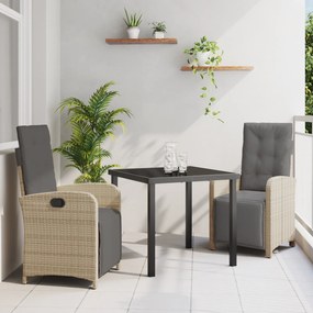 Conjunto de Jantar de Jardim com 3 Peças e Almofadas Vime Sintético Bege