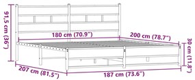 Estrutura cama sem colchão 180x200 cm metal carvalho castanho