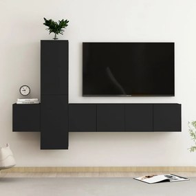 Conjunto de 5 Móveis de Parede de TV Faial S - Preto - Design Moderno
