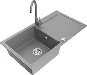 Mexen Leo lava-loiça de granito com 1 bacia com escorredor e torneira de cozinha Telma, cinza - 6501-71-670200-71