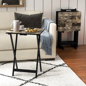 Conjunto de 4 mesas dobráveis com suporte de arrumação Pega de transporte Mesa lateral industrial portátil para sala de estar Acampamento ao ar livre