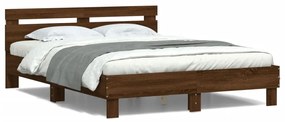 Estrutura cama cabeceira/luzes LED 140x190 cm carvalho castanho