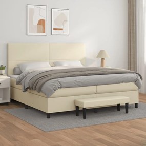 vidaXL Cama com molas/colchão 200x200 cm couro artificial cor creme