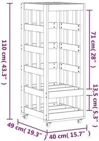 Suporte de lenha c/ rodas 40x49x110 cm pinho maciço branco