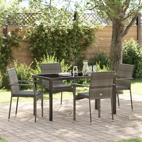 Conjunto de 5 Peças de Jantar de Jardim com Almofadas Cinza Poli Ratta