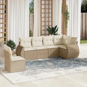 vidaXL 6 pcs conjunto de sofás p/ jardim com almofadões vime PE bege