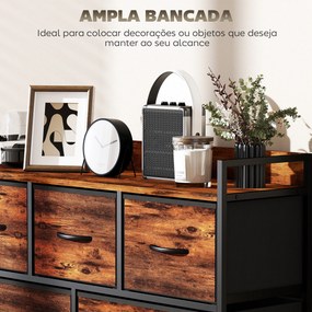 Cómoda com 5 Gavetas de Tecido Cómoda de Estilo Industrial com Estrutura Metálica para Quarto 98x29x63 cm Castanho Rústico