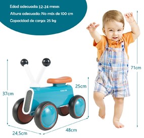 Bicicleta de Equilíbrio para Bebés 10-24 Meses 4-Rodas 48 x 24,5 x 37 cm Azul