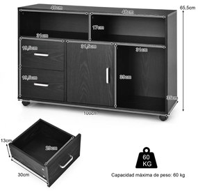 Armário com Rodas Escritório para Impressora e arquivos 100 x 35 x 65,5 cm Preto