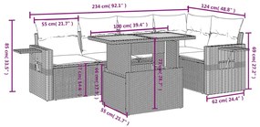 6 pcs conjunto sofás de jardim c/ almofadões vime PE preto