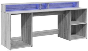 Secretária luzes LED 200x55x91cm deriv. madeira cinzento sonoma