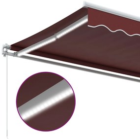 Toldo retrátil manual com luz LED 600x300 cm bordô