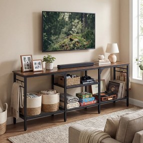 Móvel de TV, 140 x 30 x 56 cm, 4 Estantes Abertas, Castanho