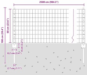 Cerca Euro com 11 Postes U Prata 0,6x25 m Aço