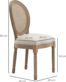 Conjunto de 2 Cadeiras de Jantar Medalhão, 49 x 56 x 96 cm, Encosto em Palhinha, Creme