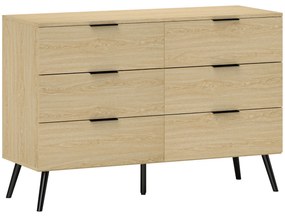 HOMCOM Cómoda com 6 Gavetas Cómoda para Dormitório Cómoda Moderna com Desenho Anti-Tombo 110x40x75 cm Carvalho