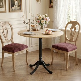 Mesa de jantar redonda para 4 pessoas, Ø 80 cm, (CADEIRAS NÃO INCLUIDAS) base em aço, estilo moderno, madeira natural e preta