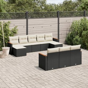 vidaXL 10 pcs conjunto sofás de jardim c/ almofadões vime PE preto
