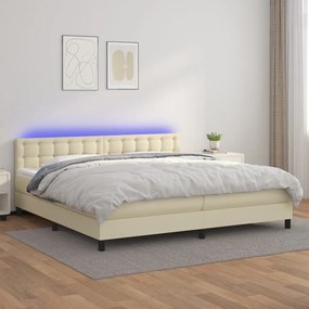 vidaXL Cama box spring c/ colchão/LED 200x200cm couro artificial creme