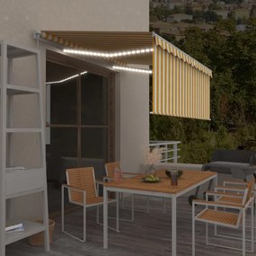 Toldo retrátil manual com estore/LED 3,5x2,5 m amarelo e branco