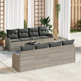 Conjunto de Sofá de Jardim vidaXL de 9 Peças com Almofadas Cinza Claro Vime Polipropileno