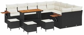Conjunto de Sofás de Jardim vidaXL com Almofadas Pretas de Rattan Poli