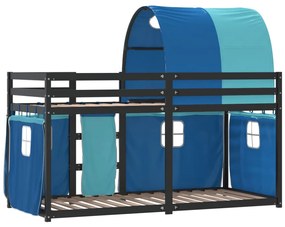 Beliche com cortinas 90x200 cm madeira de pinho maciça azul