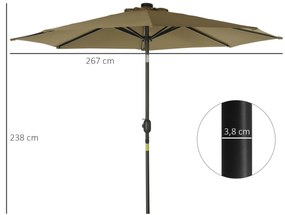 Chapéu de Sol de Jardim Ø268x238cm com 24 Luzes LED Solar Mecanismo de