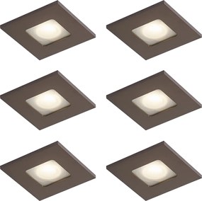 Conjunto de 6 focos embutidos modernos bronze escuro quadrado IP44 - Qure
