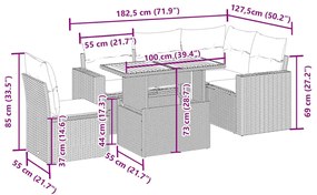6 pcs conjunto de sofás p/ jardim com almofadões vime PE bege