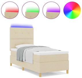 Cama Box com Colchão e LED Cream 100x200 cm Tecido