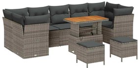 Conjunto de Sofás de Jardim de 10 Peças com Almofadas Cinzas Vime PE A
