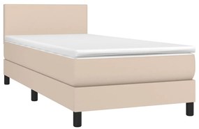 Cama box spring c/ colchão/LED 90x200cm couro artif. cappuccino