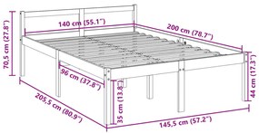 Cama para idosos 140x200 cm pinho maciço branco