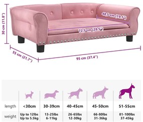 Cama para cães 95x55x30 cm veludo rosa
