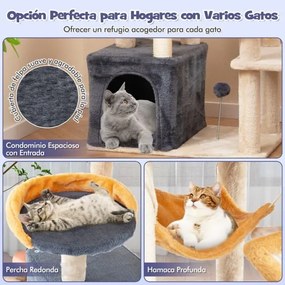 Arranhador para gatos grande 61 x 41 x 160 cm alto com brinquedos, rede e base estável para vários gatos bege