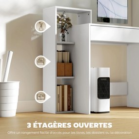 Secretária de Computador, 100 x 40 x 90 cm, 3 Prateleiras e Gaveta, Branca